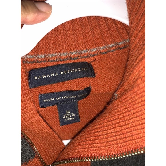 Banana Republic Men's Italian Merino Wool  Half-Zip Sweater Medium Rust Color 68 - Picture 3 of 4